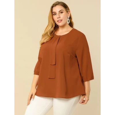 Agnes Orinda Women's Plus Size Work Round Neck Ruffle Chiffon Blouse Top 3 Agnes Orinda Women's Plus Size Work Round Neck Ruffle Chiffon Blouse Top - Image 3