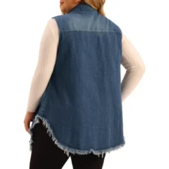 Agnes Orinda Women's Plus Size Button Up Frayed Hem Shacket Sleeveless Pockets Denim Vests -Agnes Sales Store GUEST f18b7912 0fd4 4482 901b 1ad3598b310b