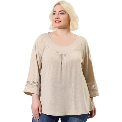 Agnes Orinda Women Plus Size Crochet Panel Raglan Sleeves Ruched Front Tops 12 Agnes Orinda Women Plus Size Crochet Panel Raglan Sleeves Ruched Front Tops - Image 12
