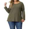 Agnes Orinda Women's Plus Size Crew Neck Waffle Knit Causal Work Long Sleeve Blouses