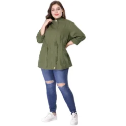 Agnes Orinda Women's Plus Size Winter Zipper Drawstring Waist Long Sleeve Utility With Pockets Fashion Jackets