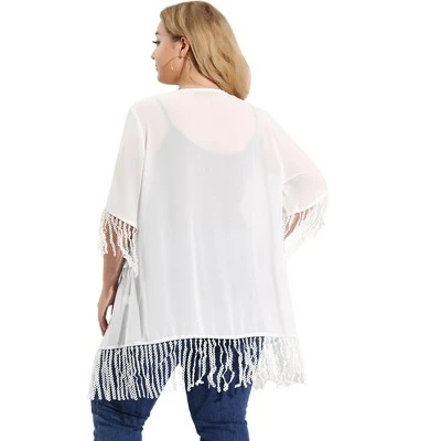 Agnes Orinda Women's Plus Size Cardigan Lace Insert Elbow Sleeve Summer Bohemian Cardigans 3 Agnes Orinda Women's Plus Size Cardigan Lace Insert Elbow Sleeve Summer Bohemian Cardigans - Image 3