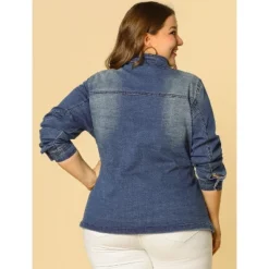 Agnes Orinda Women's Plus Size Stand Collar Zipper Denim Jacket -Agnes Sales Store GUEST f36f8e51 8dc9 4a50 9812 5ab84548f8df