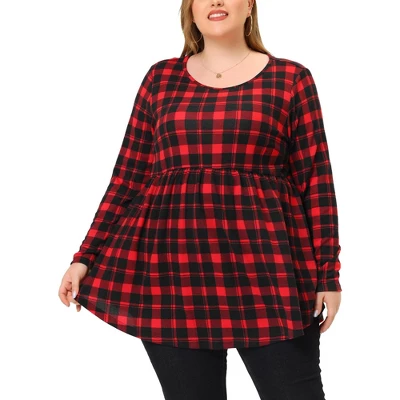 Agnes Orinda Women's Plus Size Blouse Casual Long Sleeve Plaid Babydoll Top 5 Agnes Orinda Women's Plus Size Blouse Casual Long Sleeve Plaid Babydoll Top - Image 5