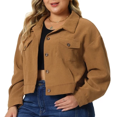 Agnes Orinda Women's Plus Size Lightweight Cropped Button Down Corduroy Shacket Jackets 5 Agnes Orinda Women's Plus Size Lightweight Cropped Button Down Corduroy Shacket Jackets - Image 5