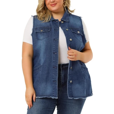 Agnes Orinda Women's Plus Size Denim Button Down Raw Hem Denim Vests 11 Agnes Orinda Women's Plus Size Denim Button Down Raw Hem Denim Vests - Image 11