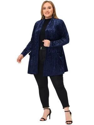 Agnes Orinda Plus Size Velvet Cardigans For Women Pocket Party Open Front Shawl 2 Agnes Orinda Plus Size Velvet Cardigans For Women Pocket Party Open Front Shawl - Image 2