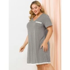 Agnes Orinda Womens Plus Size V Neck Polka Dots Short Sleeve Sleepwear Pajamas Nightgown -Agnes Sales Store GUEST f4c5dc88 91cf 4b7e a145 dcaae2bb1f03