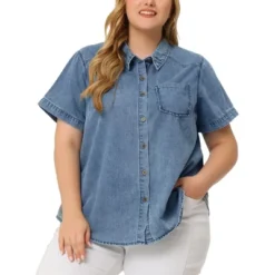 Agnes Orinda Women's Plus Size Jean Denim Short Sleeve Chest Pocket Button Down Shirt -Agnes Sales Store GUEST f4fe69a9 af82 4f5a aa3d 1a04f2a7da51