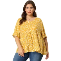 Agnes Orinda Women's Plus Size V Neck Floral Tiered Babydoll Blouses -Agnes Sales Store GUEST f6b9a25d e3f7 4dd8 891c 124605cf7f65