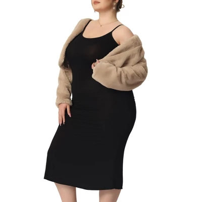 Agnes Orinda Women's Plus Size Winter Warm Collarless Faux Fur Fuzzy Cropped Cardigan 1 Agnes Orinda Women's Plus Size Winter Warm Collarless Faux Fur Fuzzy Cropped Cardigan
