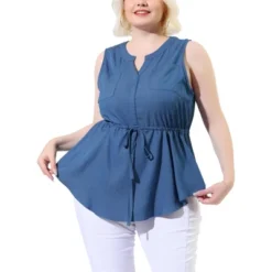 Agnes Orinda Women's Plus Size Shirts Denim V Neck Drawstring Waist Sleeveless Chambray Tops -Agnes Sales Store GUEST f7357d5f bff0 41dd 906f ad2278d8a5c2
