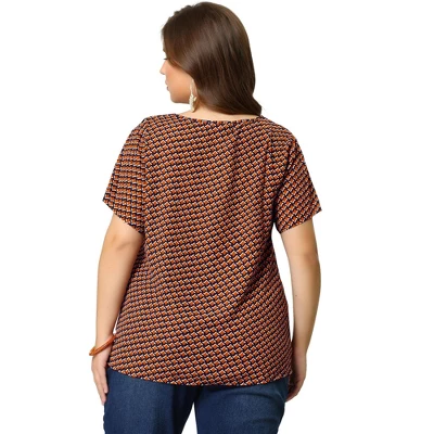 Agnes Orinda Women's Plus Size T Shirts Round Neck Geometry Printed Pullover Tops 4 Agnes Orinda Women's Plus Size T Shirts Round Neck Geometry Printed Pullover Tops - Image 4