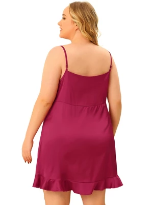 Agnes Orinda Women's Plus Size Satin Ruffle Trim Lingerie V Neck Sleepwear Slips Pajamas Nightgown 3 Agnes Orinda Women's Plus Size Satin Ruffle Trim Lingerie V Neck Sleepwear Slips Pajamas Nightgown - Image 3
