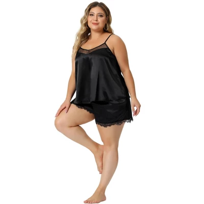 Agnes Orinda Women's Plus Size Satin V-Neck Lace Trim Elastic Waist 2 Pieces Pajamas Sets 2 Agnes Orinda Women's Plus Size Satin V-Neck Lace Trim Elastic Waist 2 Pieces Pajamas Sets - Image 2