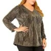 Agnes Orinda Women's Plus Size Glitter Sparkle V Neck Metallic Party Sequin Blouse