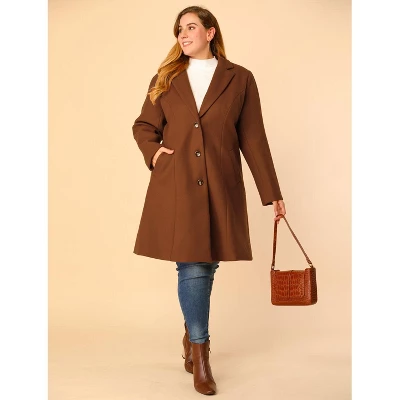 Agnes Orinda Women's Plus Size Winter Notched Lapel Single Breasted Pea Coat 2 Agnes Orinda Women's Plus Size Winter Notched Lapel Single Breasted Pea Coat - Image 2