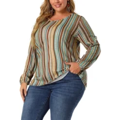 Agnes Orinda Women's Plus Size Colorful Elastic Cuff Long Sleeve Stripe Top -Agnes Sales Store GUEST f82d63bc d018 48a2 8de8 0bcfee45418d