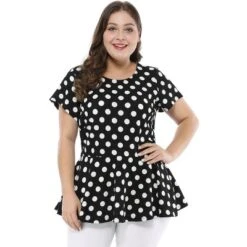 Agnes Orinda Women's Plus Size Polka Dots Fashion Workout Elegant Short Sleeves Peplum Top -Agnes Sales Store GUEST f836dd5a 77f5 4d2a 8836 0942aed58e2a