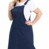 Agnes Orinda Women's Plus Size Overall Frayed Adjustable Strap Denim Suspender Shift Dress
