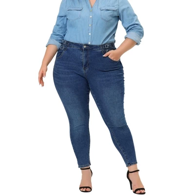 Agnes Orinda Women's Plus Size Jean High Waist Buckle Decor Slash Pocket Work Stretch Washed Denim Skinny Jeans 1 Agnes Orinda Women's Plus Size Jean High Waist Buckle Decor Slash Pocket Work Stretch Washed Denim Skinny Jeans