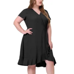 Agnes Orinda Women's Plus Size Faux Wrap Elastic Waist V Neck Chambray Ruffle Dress -Agnes Sales Store GUEST f8bfc97d d2b7 40cf 831a 4816e9413f37