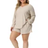 Agnes Orinda Women's Plus Size Waffle Long Sleeve Comfortable 2 Pieces Pajama Sets