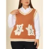 Agnes Orinda Women's Plus Size V Neck Bear Knit Sleeveless Pullover Sweaters Vest