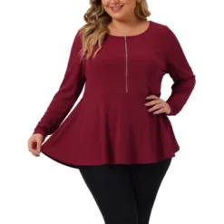 Agnes Orinda Women's Plus Size Peplum Half Zip Up Low Cut Short Sleeve Ruffle Blouse -Agnes Sales Store GUEST f946fb72 f5a9 4342 9319 35f972458240