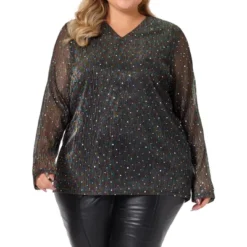 Agnes Orinda Women's Plus Size Rhinestone Glitter Sheer Long Sleeve V Neck Blouse 12 Agnes Orinda Women's Plus Size Rhinestone Glitter Sheer Long Sleeve V Neck Blouse -Agnes Sales Store GUEST f9830210 7e8d 4bb1 a846 a7a7fffe6555