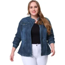 Agnes Orinda Women's Plus Size Stand Collar Zipper Denim Jacket -Agnes Sales Store GUEST f9a4979d d24e 46fa bcfb 032db3b1534a