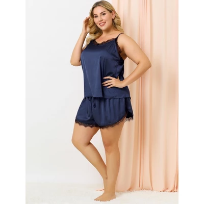 Agnes Orinda Women's Plus Size Lace Panel Elastic Waist Camisole Pajama Set 1 Agnes Orinda Women's Plus Size Lace Panel Elastic Waist Camisole Pajama Set