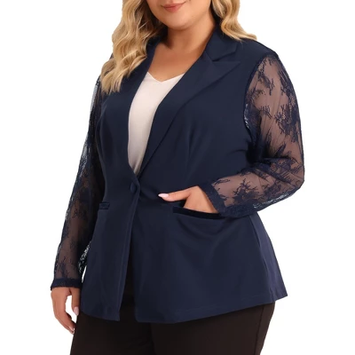 Agnes Orinda Women's Plus Size Work Flat Collar Notch Lapel Lace Front Blazers 10 Agnes Orinda Women's Plus Size Work Flat Collar Notch Lapel Lace Front Blazers - Image 10