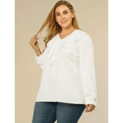 Agnes Orinda Women's Plus Size Work Fashion V Neck Chiffon Ruffle Top -Agnes Sales Store GUEST fa7eeca9 8602 4a82 8251 d01848aa27eb