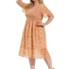 Agnes Orinda Women's Plus Size Outfits Smocked Elegant Floral Flare Midi Shirtdress