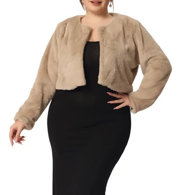 Agnes Orinda Women's Plus Size Winter Warm Collarless Faux Fur Fuzzy Cropped Cardigan 5 Agnes Orinda Women's Plus Size Winter Warm Collarless Faux Fur Fuzzy Cropped Cardigan - Image 5