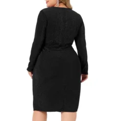Agnes Orinda Women's Plus Size Long Sleeve V Neck Zipper Split Hem Sequin Ruched Pencil Bodycon Dress -Agnes Sales Store GUEST fae8237a ade5 4a15 af84 8d0822fc9c6a