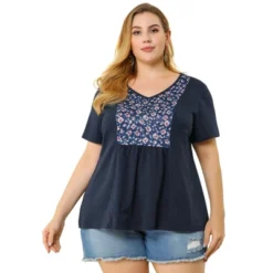 Agnes Orinda Women's Plus Size Top V Neck Floral Print Peplum Summer T Shirt -Agnes Sales Store GUEST fb069d64 1790 4d2f bc09 9fc821e0e9a7