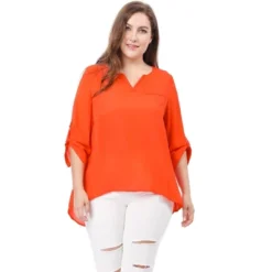 Agnes Orinda Women's Plus Size Sheer 3/4 Sleeve Flowy Split V Neck Blouse -Agnes Sales Store GUEST fb80ecf4 297c 4e2f 943f d7864785f0b8