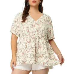 Agnes Orinda Women's Plus Size Blouse Floral Layered Flare Hem Casual Peplum Tops -Agnes Sales Store GUEST fb9b58f4 cc5e 4e36 b04e efcac8bed0b5