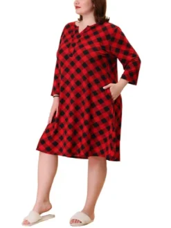 Agnes Orinda Women's Plus Size Plaid V Neck Lounge Sleep Dress Nightgowns -Agnes Sales Store GUEST fba03a30 365a 4337 9f8b 60271f00cdb5