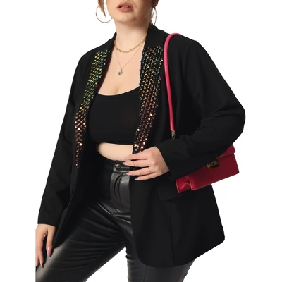 Agnes Orinda Women's Plus Size Shiny Sequin Button Lapel Party Casual Blazers 1 Agnes Orinda Women's Plus Size Shiny Sequin Button Lapel Party Casual Blazers