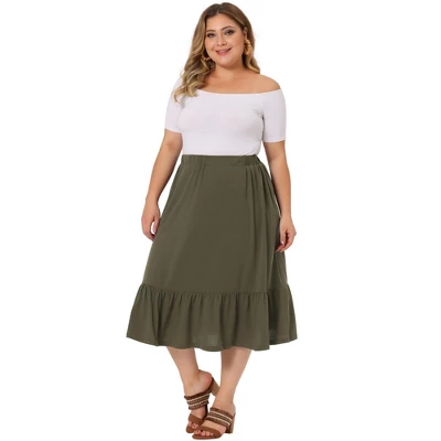 Agnes Orinda Women's Plus Size Ruffle Elastic Waist Swing Casual Midi Vintage Skirts 2 Agnes Orinda Women's Plus Size Ruffle Elastic Waist Swing Casual Midi Vintage Skirts - Image 2
