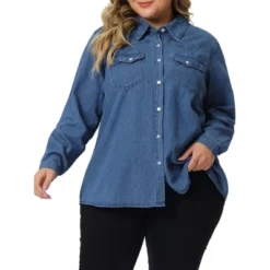 Agnes Orinda Women's Plus Size Denim Long Sleeve Button Down Jean Pockets Shirts -Agnes Sales Store GUEST fd263c3b a741 4ba9 9b56 38069c58e4a8