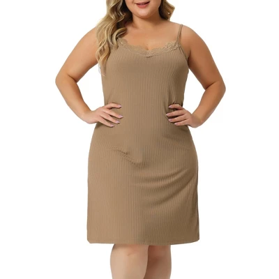Agnes Orinda Women's Plus Size 2023 V Neck Spaghetti Strap Lace Insert Knit Cami Nightdress 5 Agnes Orinda Women's Plus Size 2023 V Neck Spaghetti Strap Lace Insert Knit Cami Nightdress - Image 5