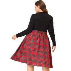 Agnes Orinda Women's Plus Size Velvet Plaid A-Line Elastic Waist Flare Skirts -Agnes Sales Store GUEST fd8b4267 5bc2 4235 89f9 aa5fa005af6e