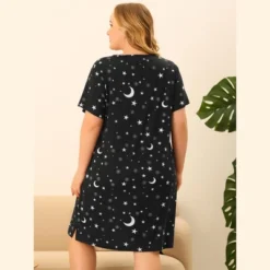 Agnes Orinda Women's Plus Size Comfort Pajamas Star Moon Pattern V Neck Short Sleeve Nightgown -Agnes Sales Store GUEST fd9535c4 72ed 4209 b30a e2a3d682da46