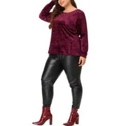 Agnes Orinda Women's Plus Size Velvet Long Sleeve Festival Fashion Top