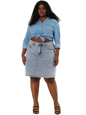 Agnes Orinda Women's Plus Size Denim Embroidered Distressed Ripped Pencil Skirts 2 Agnes Orinda Women's Plus Size Denim Embroidered Distressed Ripped Pencil Skirts - Image 2