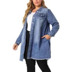Agnes Orinda Women's Plus Size Long Sleeve Raw Hem Long Denim Jacket -Agnes Sales Store GUEST fe801ccf 5d5c 4b49 b973 6d5254dfb197